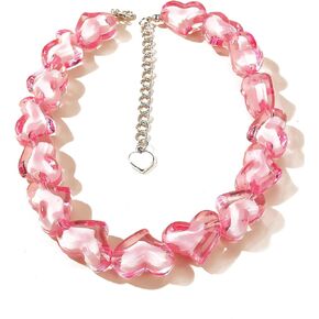 Fashion Heart Resin Beaded Star Acrylic Beaded Choker Necklace Multicolor Five Pointed Star Pentagram Love Peach Bead Collar for Women Girl Jewelry in Saudi Arabia