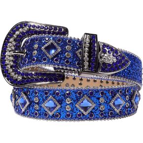 حزام MINGSUN بأحجار الراين للرجال والنساء، أحزمة جلدية عتيقة مرصعة بأحجار البقر الغربية متألقة لفساتين سراويل الجينز in Kuwait