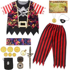 FUNCREVITY Pirate Costume Kids Coat Pants Hat With Accessories Deluxe Set for Pirate Party Pirate Cosplay in Kuwait
