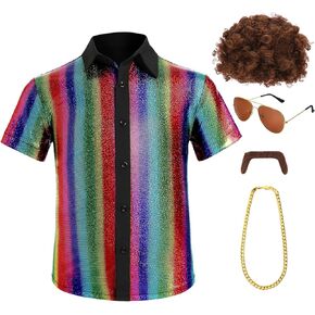 5PCS Kids Boys 70s Disco Costume Set Sequins Shirts for Halloween Party Cosplay 3-12 Years