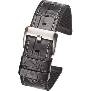 سوار ساعة ألبين من جلد التمساح الأصلي مع بطانة سيليكون - أسود - 20 ملم، 22 ملم، 24 ملم in Kuwait