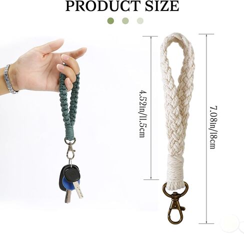 Mozeat Lens 3 Pcs Macrame Wristlet Keychain, Boho Keychain Bracelet, Handmade Macrame Keychain Bracelet Soft Colorful Braided Wristlet Keychain Keyring Holder Wrist Lanyard Wallet Keychain, White, in Kuwait