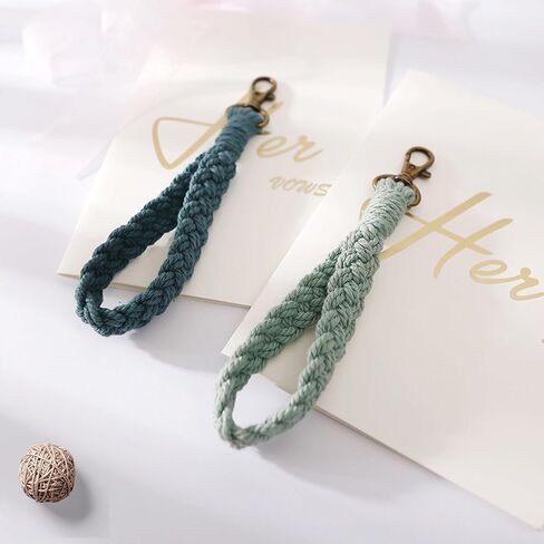 Mozeat Lens 3 Pcs Macrame Wristlet Keychain, Boho Keychain Bracelet, Handmade Macrame Keychain Bracelet Soft Colorful Braided Wristlet Keychain Keyring Holder Wrist Lanyard Wallet Keychain, White, in Kuwait