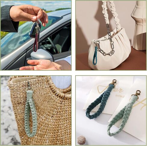 Mozeat Lens 3 Pcs Macrame Wristlet Keychain, Boho Keychain Bracelet, Handmade Macrame Keychain Bracelet Soft Colorful Braided Wristlet Keychain Keyring Holder Wrist Lanyard Wallet Keychain, White, in Kuwait