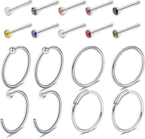 SCERRING 22 قياس حلقات الأنف هوب الفولاذ المقاوم للصدأ العظام L على شكل برغي 2 مم تشيكوسلوفاكيا الأنف ترصيع الغضروف الزنمة Daith الأذن ثقب الدائري هوب الجسم مجموعة مجوهرات 18-78PCS in Kuwait