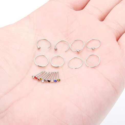 SCERRING 22 قياس حلقات الأنف هوب الفولاذ المقاوم للصدأ العظام L على شكل برغي 2 مم تشيكوسلوفاكيا الأنف ترصيع الغضروف الزنمة Daith الأذن ثقب الدائري هوب الجسم مجموعة مجوهرات 18-78PCS in Kuwait