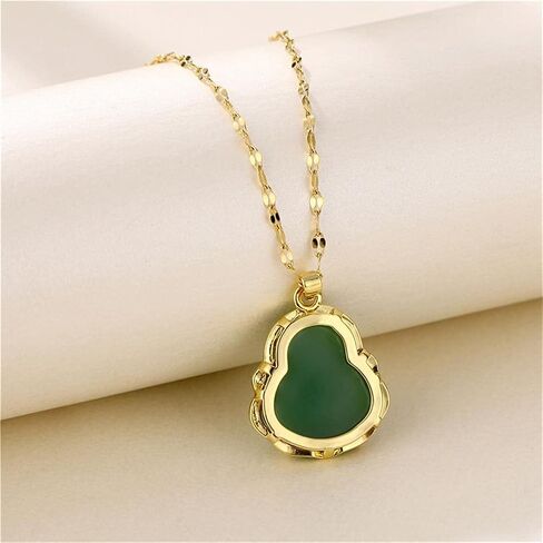 مجموعة قلادة بوذا الضاحك المطلية بالذهب، مجموعة من اليشم الأخضر المبتسم بوذا الضاحك، قلادة مكعبة الزركونيوم، مجموعة مجوهرات تميمة الحظ للنساء والرجال in Kuwait