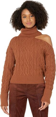 PAIGE womens Cropped Cable Knit Turtle Neck Shoulder Baring in Argan Oil Sweater in Saudi Arabia
