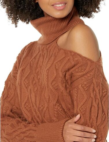PAIGE womens Cropped Cable Knit Turtle Neck Shoulder Baring in Argan Oil Sweater in Saudi Arabia