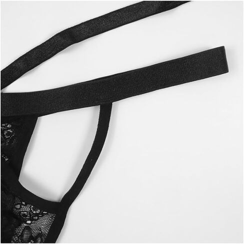 RUOKEXIN Women's Black Charming Lace Thong No Show Ladies Thong Stretch T-back Strappy Underwear Panty Set Sheer Floral Soft Low Waist(L Size) in Kuwait