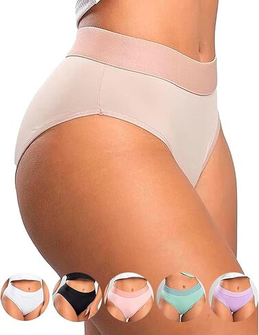 Vicbela - مجموعة من 6 سراويل داخلية رفيعة عالية الخصر - ألياف دقيقة، حزام خصر مطاطي - ملابس داخلية عالية الخصر - متعددة الألوان in Kuwait