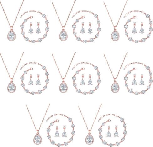 Bridesmaid Jewelry Set for Women,Pendant 18K Gold & Silver & Rose Gold Pendant Necklace Earrings Bracelet Set,Dainty Gift for Wedding/Proposal/Party/Prom/Anniversary in Saudi Arabia