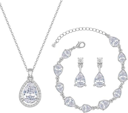 Bridesmaid Jewelry Set for Women,Pendant 18K Gold & Silver & Rose Gold Pendant Necklace Earrings Bracelet Set,Dainty Gift for Wedding/Proposal/Party/Prom/Anniversary in Saudi Arabia