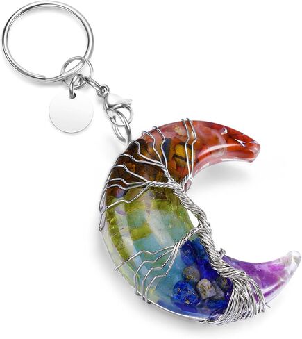 Top Plaza Healing Crystals Stones Keychain Tree of Life Wire Wrapped Crescent Moon Keychain for Women in Saudi Arabia