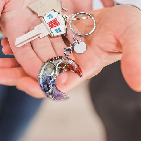 Top Plaza Healing Crystals Stones Keychain Tree of Life Wire Wrapped Crescent Moon Keychain for Women in Saudi Arabia