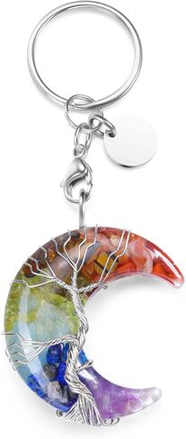 Top Plaza Healing Crystals Stones Keychain Tree of Life Wire Wrapped Crescent Moon Keychain for Women in Saudi Arabia