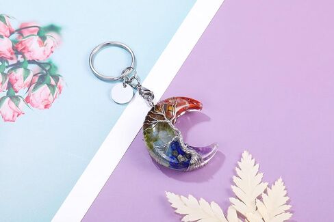 Top Plaza Healing Crystals Stones Keychain Tree of Life Wire Wrapped Crescent Moon Keychain for Women in Saudi Arabia