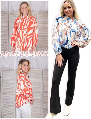 بلوزة نسائية أنيقة من Prettywear بأكمام واسعة وطبعة زهور وأزرار سفلية، قمصان كاجوال للعمل والعمل، أزياء الربيع in Kuwait