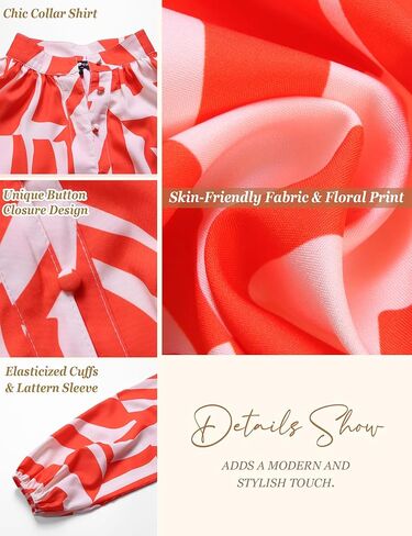 بلوزة نسائية أنيقة من Prettywear بأكمام واسعة وطبعة زهور وأزرار سفلية، قمصان كاجوال للعمل والعمل، أزياء الربيع in Kuwait