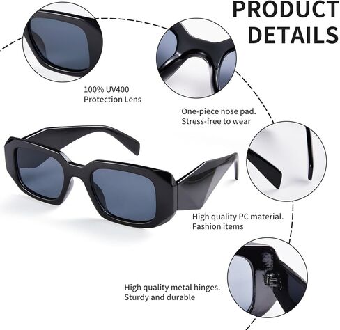 نظارات شمسية مستطيلة عصرية من XYSRXWY للنساء والرجال، نظارات بإطار مربع عتيق من التسعينيات in Kuwait