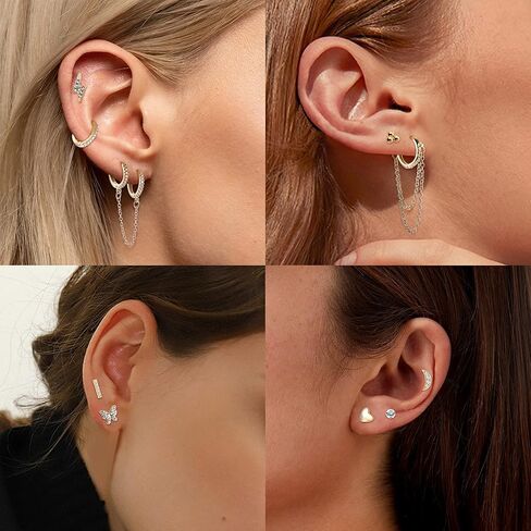 فن رن جوليري مجموعة اقراط هوجي حلقية مطلية بالذهب عيار 14 قيراط للنساء مكونة من 15 زوج، اقراط متدلية على شكل قلب بسيط مرصعة بحجر زركونيا مكعب على شكل قلب مرصع بحجر زركونيا مكعب in Kuwait