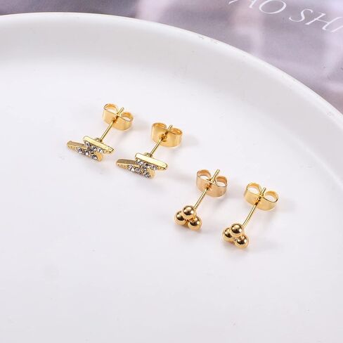 فن رن جوليري مجموعة اقراط هوجي حلقية مطلية بالذهب عيار 14 قيراط للنساء مكونة من 15 زوج، اقراط متدلية على شكل قلب بسيط مرصعة بحجر زركونيا مكعب على شكل قلب مرصع بحجر زركونيا مكعب in Kuwait