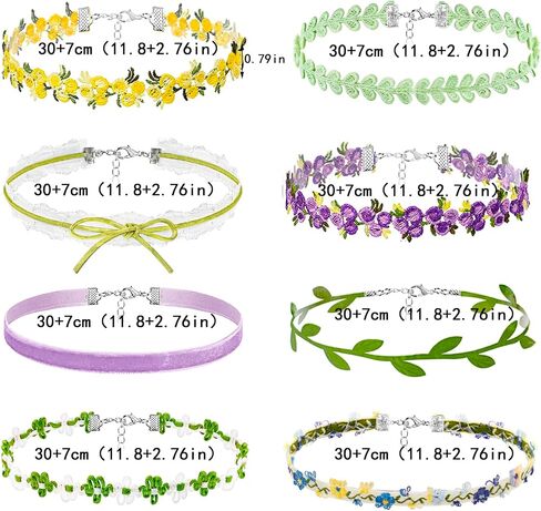 yfstyle 8Pcs Lace Choker Necklaces Set Black/Green Choker Necklace for Women Girls Gothic Velvet Chokers Daisy Choker Necklace Fairy Flower Choker Collars Mother’s day Valentine’s day Gifts in Saudi Arabia