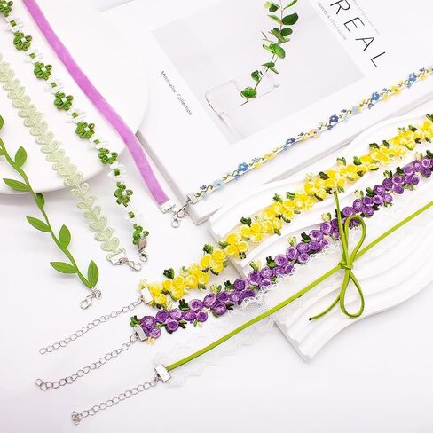 yfstyle 8Pcs Lace Choker Necklaces Set Black/Green Choker Necklace for Women Girls Gothic Velvet Chokers Daisy Choker Necklace Fairy Flower Choker Collars Mother’s day Valentine’s day Gifts in Saudi Arabia