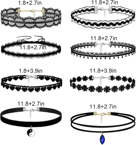yfstyle 8Pcs Lace Choker Necklaces Set Black/Green Choker Necklace for Women Girls Gothic Velvet Chokers Daisy Choker Necklace Fairy Flower Choker Collars Mother’s day Valentine’s day Gifts in Saudi Arabia