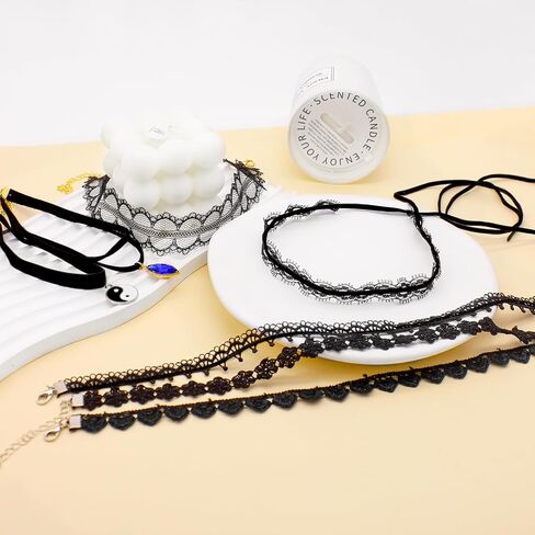 yfstyle 8Pcs Lace Choker Necklaces Set Black/Green Choker Necklace for Women Girls Gothic Velvet Chokers Daisy Choker Necklace Fairy Flower Choker Collars Mother’s day Valentine’s day Gifts in Saudi Arabia