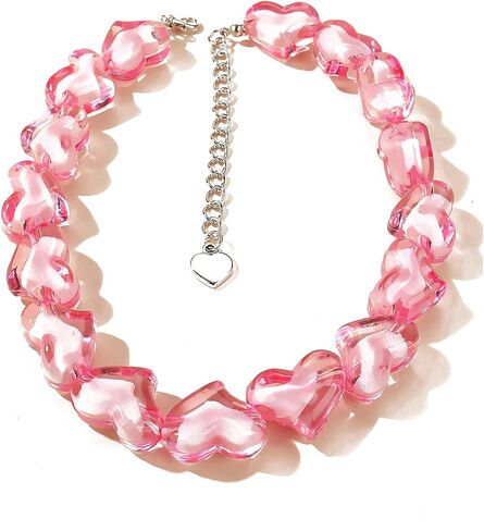 Fashion Heart Resin Beaded Star Acrylic Beaded Choker Necklace Multicolor Five Pointed Star Pentagram Love Peach Bead Collar for Women Girl Jewelry in Saudi Arabia