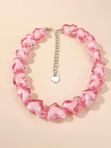 Fashion Heart Resin Beaded Star Acrylic Beaded Choker Necklace Multicolor Five Pointed Star Pentagram Love Peach Bead Collar for Women Girl Jewelry in Saudi Arabia