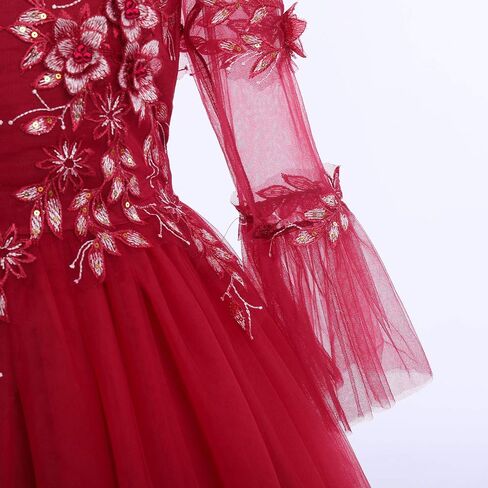 IWEMEK Girls Flower 3/4 Bell Sleeve Tulle Dress Formal Party Bridesmaid Pageant Ball Gowns Floor Length Sequin Princess Dress in Saudi Arabia