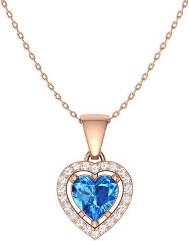Diamondere Natural and Certified Gemstone and Diamond Heart Petite Necklace in 14k Solid Gold | 0.45 Carat Pendant with 18 Inch Chain Valentine's Day gift for her in Saudi Arabia
