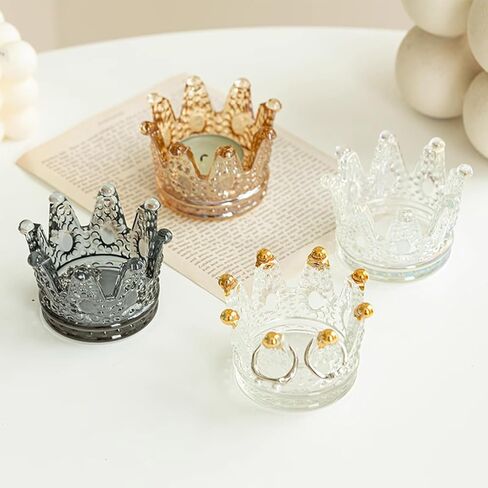 ZNCZHZN 3 قطع حامل حلقات للمجوهرات، طبق خاتم مجوهرات تاج كريستال، حلية وصينية حامل مجوهرات - هدية عيد ميلاد مثالية للفتيات (3 قطع طلاء ذهبي) in Kuwait