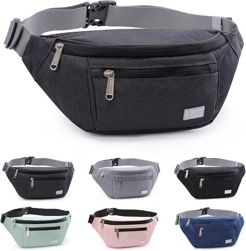 TINYAT Large Fanny Pack Travel Waist Bag Lightweight for Men&Women with Adjustable Strap T206,Deep Grey in Kuwait