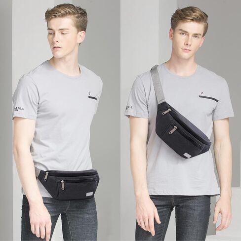 TINYAT Large Fanny Pack Travel Waist Bag Lightweight for Men&Women with Adjustable Strap T206,Deep Grey in Kuwait