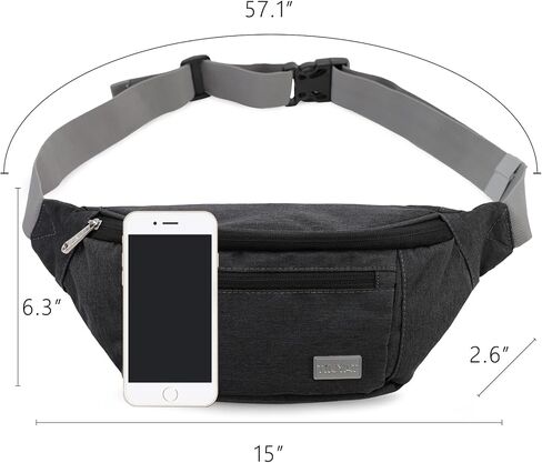 TINYAT Large Fanny Pack Travel Waist Bag Lightweight for Men&Women with Adjustable Strap T206,Deep Grey in Kuwait