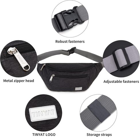 TINYAT Large Fanny Pack Travel Waist Bag Lightweight for Men&Women with Adjustable Strap T206,Deep Grey in Kuwait