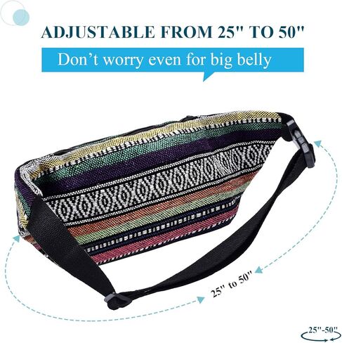 Kayhoma Boho Fanny Pack Stripe Festival Retro Vintage Flat Bum حقائب السفر المشي لمسافات طويلة حقيبة الخصر الورك in Kuwait