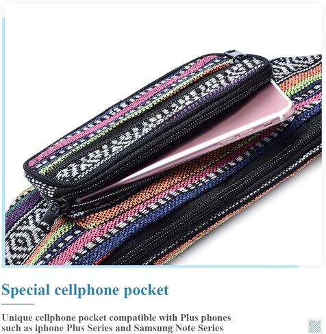 Kayhoma Boho Fanny Pack Stripe Festival Retro Vintage Flat Bum حقائب السفر المشي لمسافات طويلة حقيبة الخصر الورك in Kuwait