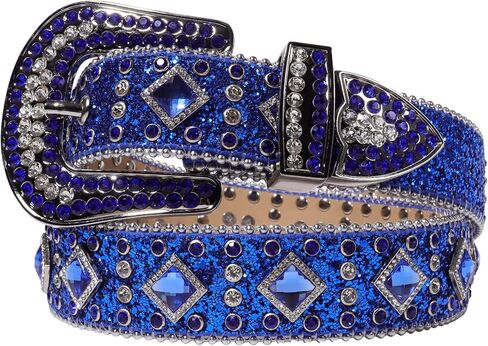 حزام MINGSUN بأحجار الراين للرجال والنساء، أحزمة جلدية عتيقة مرصعة بأحجار البقر الغربية متألقة لفساتين سراويل الجينز in Kuwait