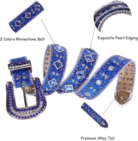 حزام MINGSUN بأحجار الراين للرجال والنساء، أحزمة جلدية عتيقة مرصعة بأحجار البقر الغربية متألقة لفساتين سراويل الجينز in Kuwait