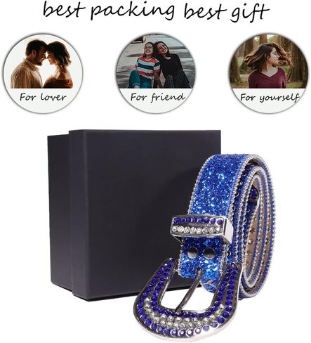 حزام MINGSUN بأحجار الراين للرجال والنساء، أحزمة جلدية عتيقة مرصعة بأحجار البقر الغربية متألقة لفساتين سراويل الجينز in Kuwait