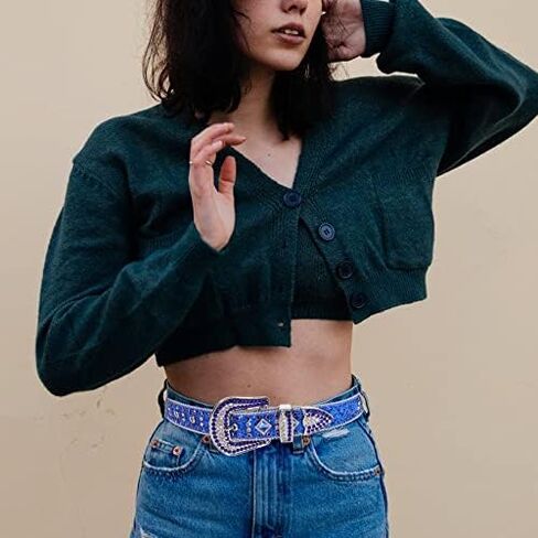 حزام MINGSUN بأحجار الراين للرجال والنساء، أحزمة جلدية عتيقة مرصعة بأحجار البقر الغربية متألقة لفساتين سراويل الجينز in Kuwait