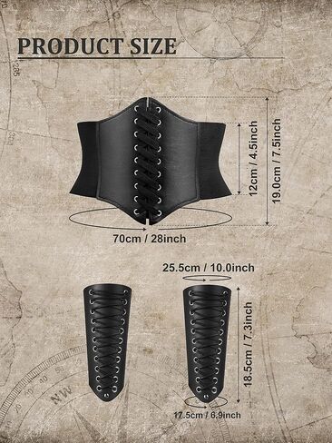 مشد خصر برباط للهالوين من ناجيل، حزام خصر عريض وقطعتين من سوار معصم جلدي لقفاز الرماية في العصور الوسطى، واقي معصم فايكنج لزي الهالوين (اسود) in Kuwait