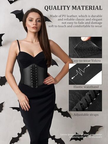 مشد خصر برباط للهالوين من ناجيل، حزام خصر عريض وقطعتين من سوار معصم جلدي لقفاز الرماية في العصور الوسطى، واقي معصم فايكنج لزي الهالوين (اسود) in Kuwait