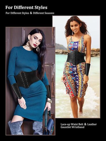 مشد خصر برباط للهالوين من ناجيل، حزام خصر عريض وقطعتين من سوار معصم جلدي لقفاز الرماية في العصور الوسطى، واقي معصم فايكنج لزي الهالوين (اسود) in Kuwait