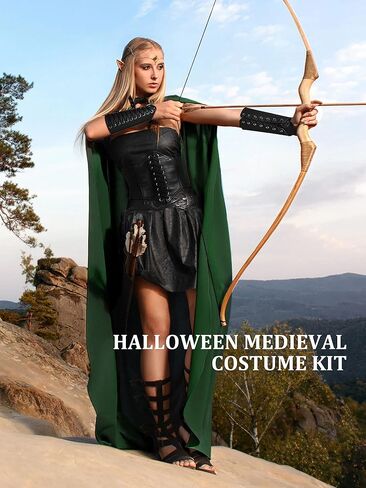 مشد خصر برباط للهالوين من ناجيل، حزام خصر عريض وقطعتين من سوار معصم جلدي لقفاز الرماية في العصور الوسطى، واقي معصم فايكنج لزي الهالوين (اسود) in Kuwait