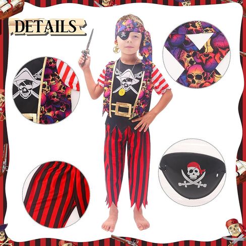 FUNCREVITY Pirate Costume Kids Coat Pants Hat With Accessories Deluxe Set for Pirate Party Pirate Cosplay in Kuwait